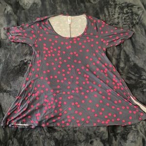 LuLaRoe Perfect Tee: Grey with Pink Polka Dots (XS)
